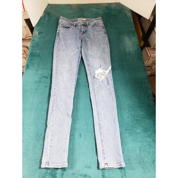 Levis 711 Jeans Size 25 Womens Blue Denim Stretch Pants Ladies Mid Rise Skinny - Picture 1 of 15
